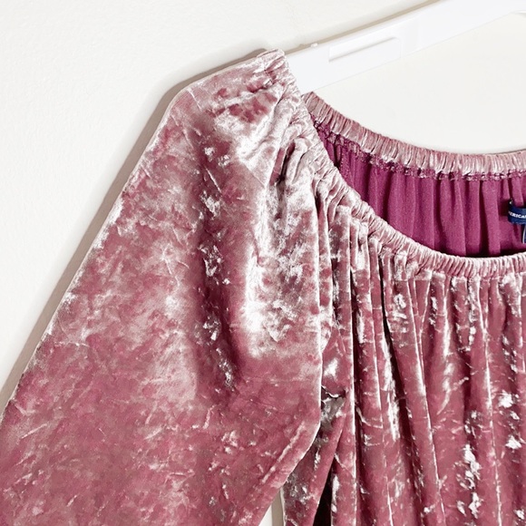 American Eagle off the shoulder crushed velvet pink blouse size S - Picture 6 of 12